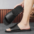 Men's brown leather sandals with rubber soles for outdoor casual wear