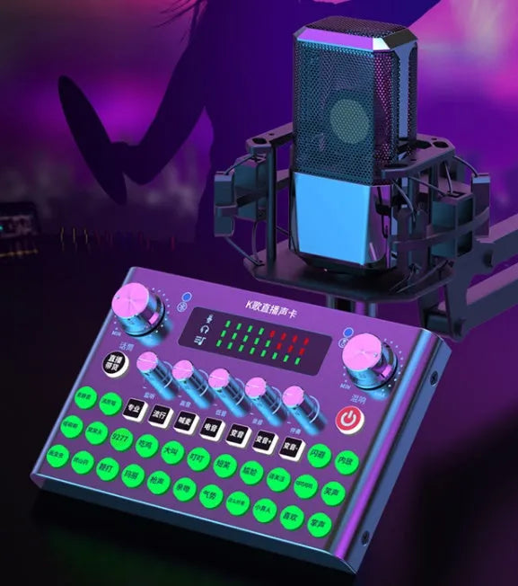 F007plus live broadcast sound card with condenser microphone for mobile and computer streaming