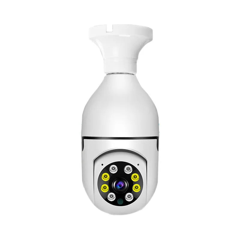 Wireless WiFi bulb security camera with plastic and metal construction measuring 5x12cm