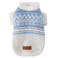 Diamond-shaped two-legged dog sweater in blue, sizes XS to XL for small dogs and cats