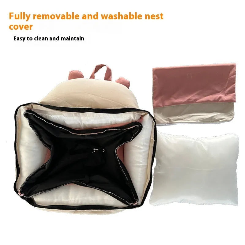 Removable washable dog car kennel in beige, shown in Medium and Large sizes for vehicle travel safety.