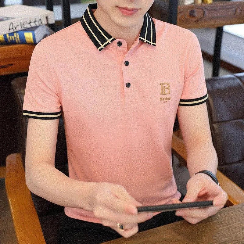 Casual embroidery polo shirt, short sleeve cotton summer top, available in five colours and sizes M to 3XL