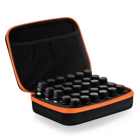 Red EVA essential oil storage bag with 30 compartments for 15ml bottles, wall-mounted organiser