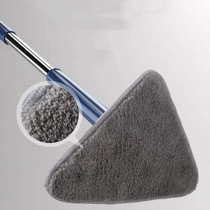 Blue triangle cleaning mop with rotating head and extendable stainless steel pole