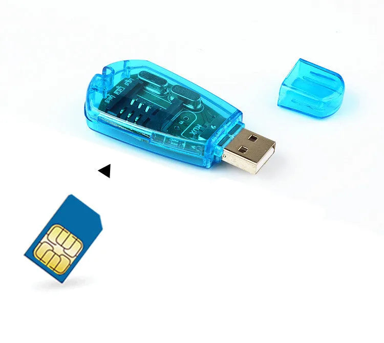 Blue USB mobile phone SIM card reader for computer data management