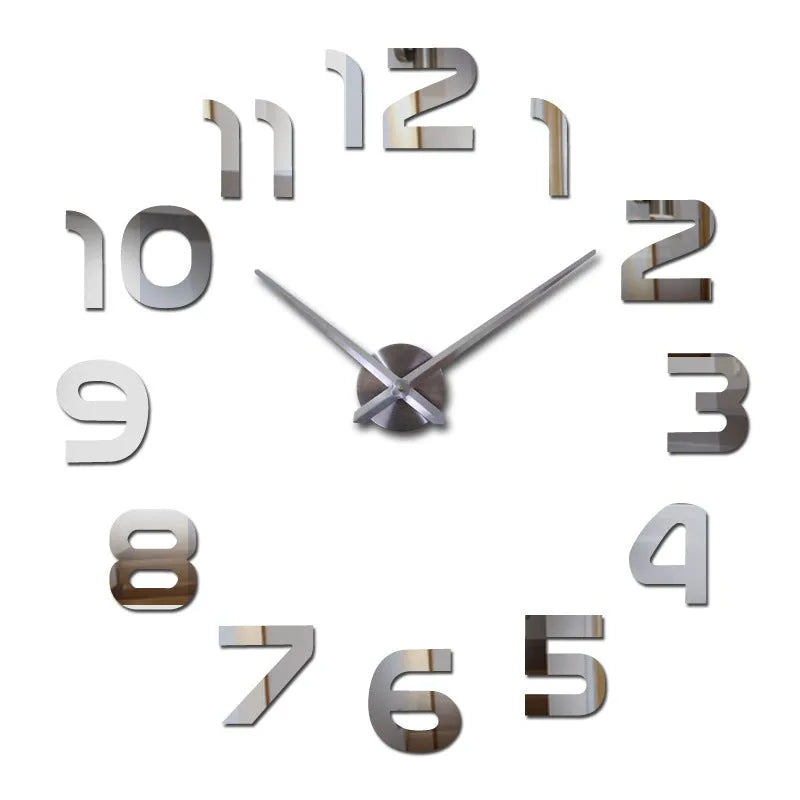 Round silver acrylic wall clock, single-sided, for living room bedroom study or office wall