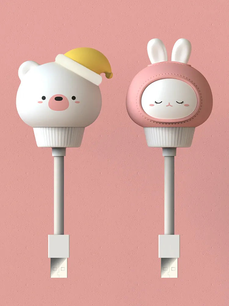 USB portable LED night light with cute cartoon animal design and remote control