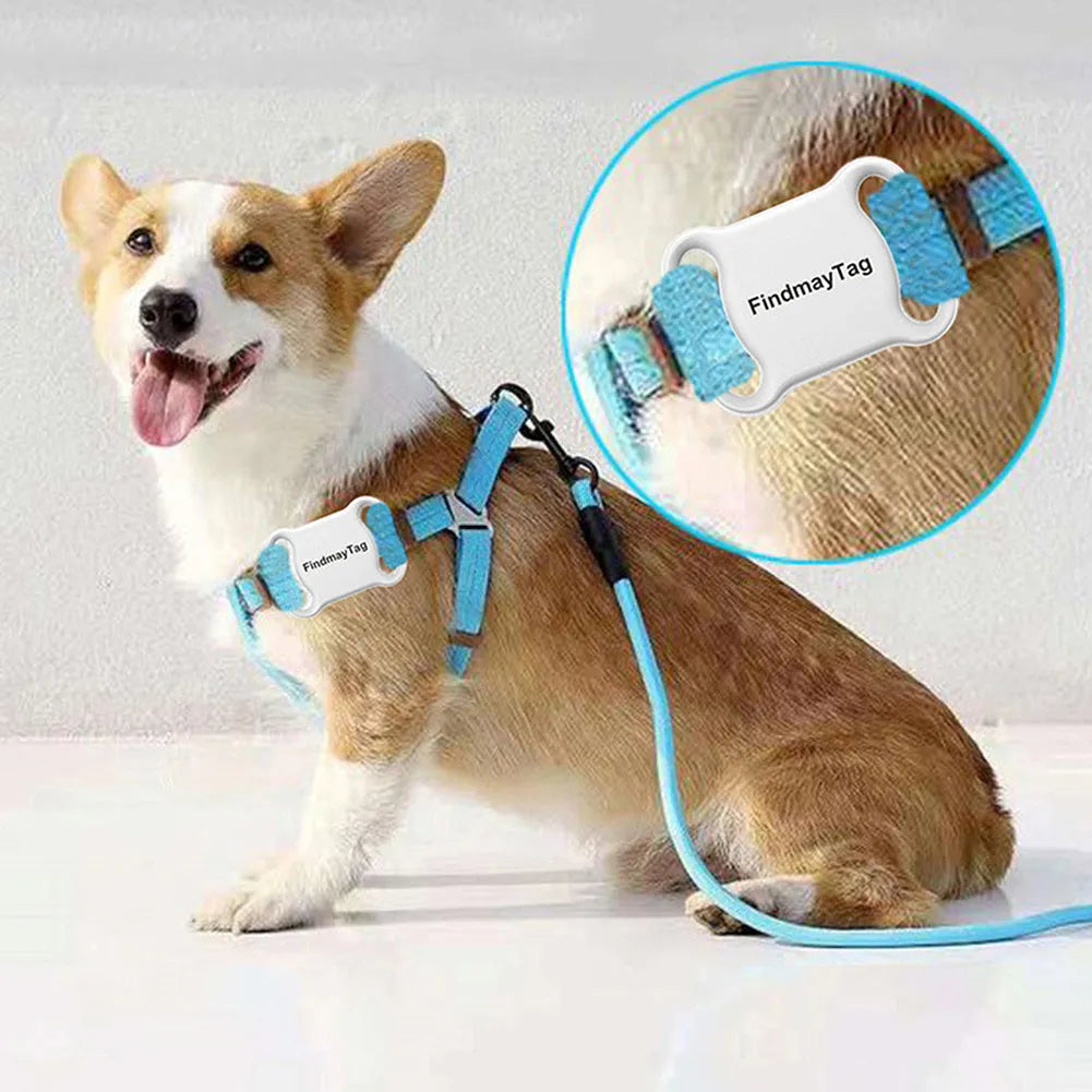 Smart pet GPS locator in white or black, collar-mounted ABS tracker measuring 45 x 33mm and weighing 10g