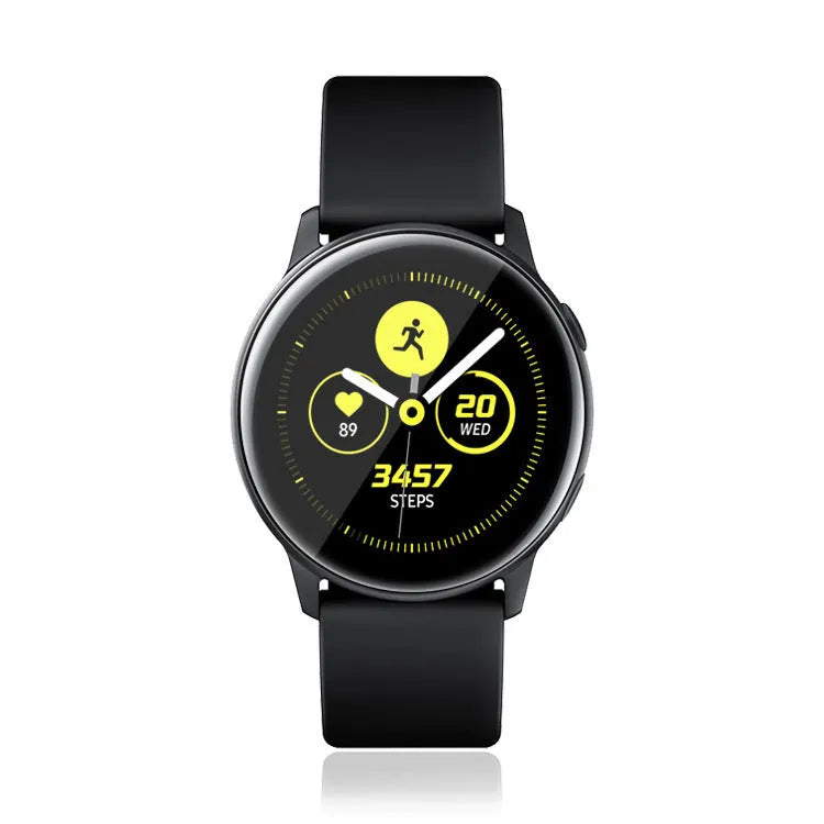 Transparent tempered glass screen protector for Samsung Galaxy Watch Active with full coverage.