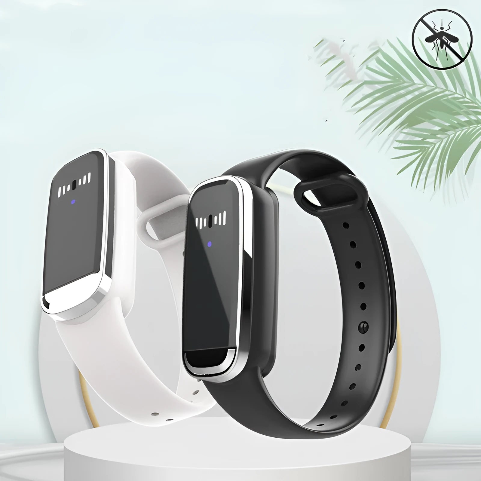 Black and white ultrasonic mosquito repellent bracelet with USB charging cable