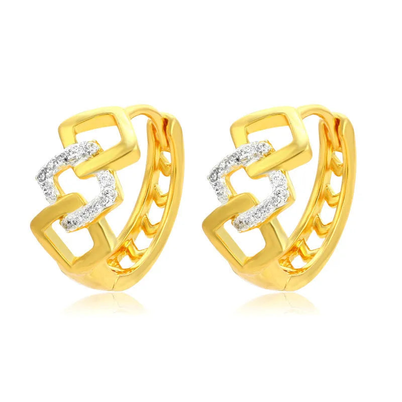 Gold geometric hollow-out earrings with electroplated finish and ear clip fastening