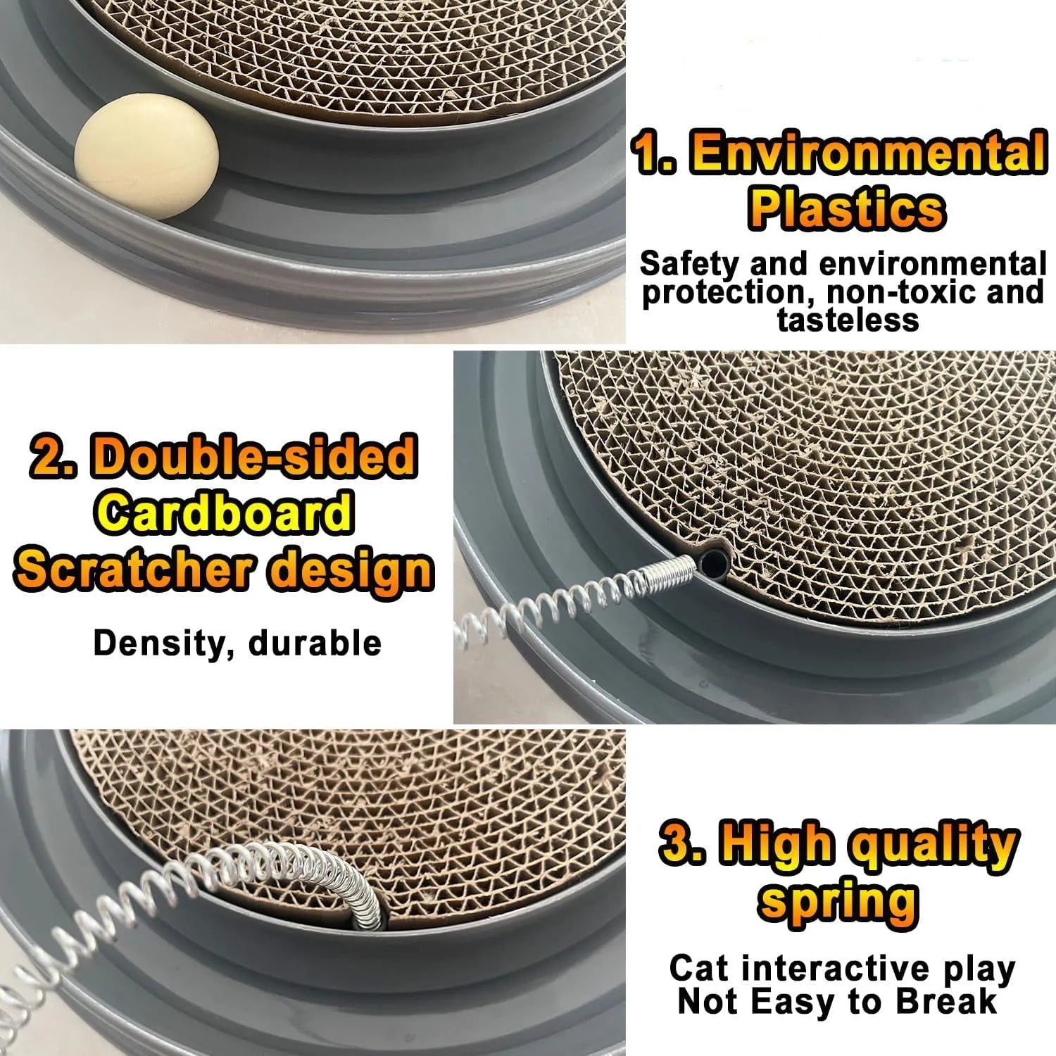 Blue interactive cat scratch pad with ball track and replaceable centre scratching surface