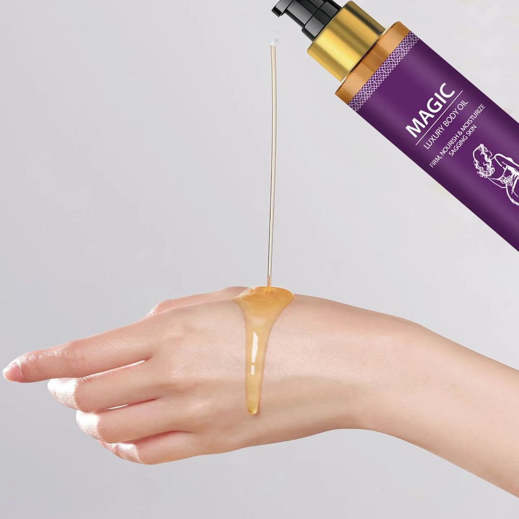 100 ml bottle of body soothing treatment oil with jojoba, camellia, and sweet almond oils.