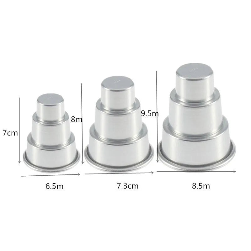 Silver aluminium alloy three-layer cake mould for fondant baking with large medium small size options