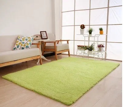 White fluffy plush area rug with rectangular shape and non-slip dot bottom
