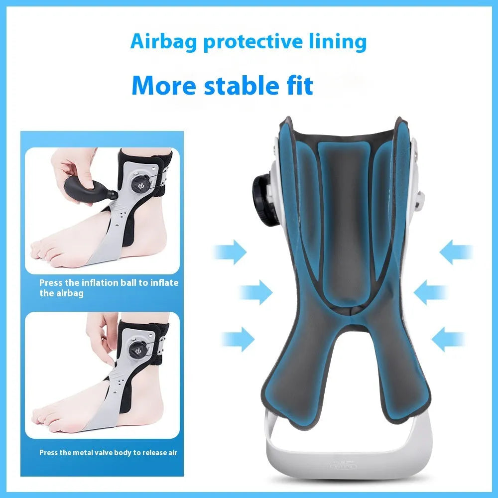 Grey ankle support brace with airbag button closure system for left foot