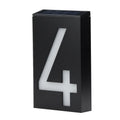 Solar powered outdoor house number lamp with white LED light and IP65 waterproof rating on a wall.