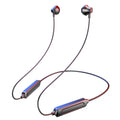 Black neck-mounted wireless Bluetooth sports earphones with bilateral stereo design