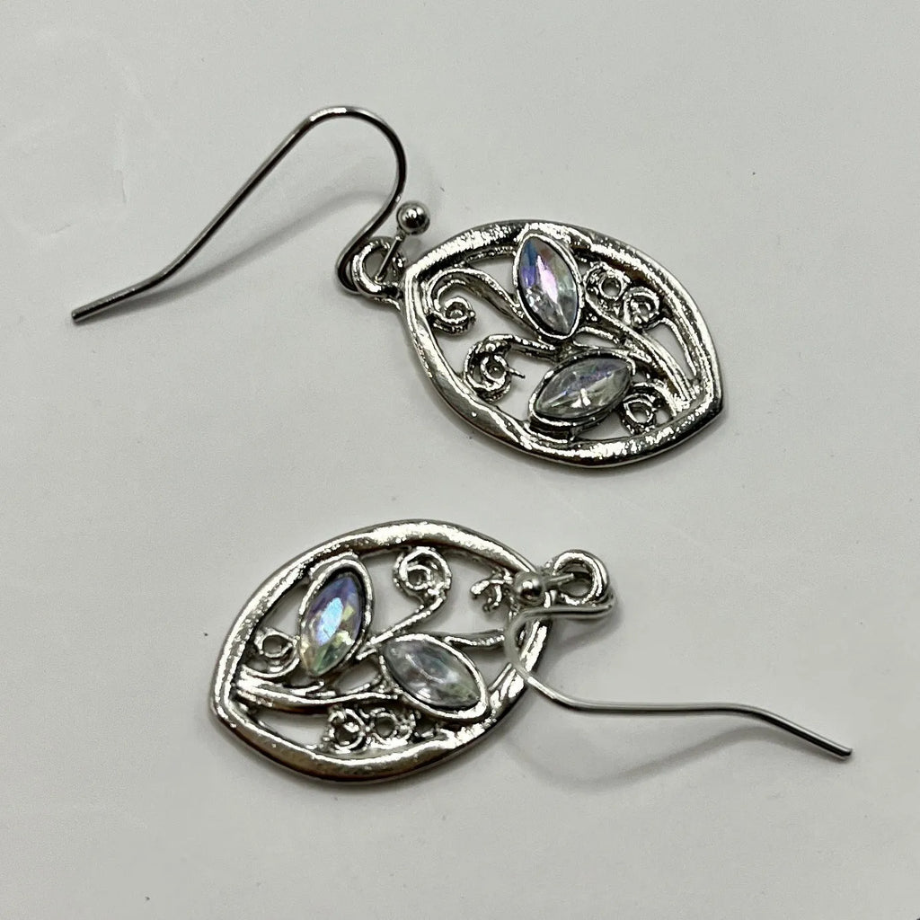 Silver moonstone earrings with embedded colourful leaves design women's jewellery