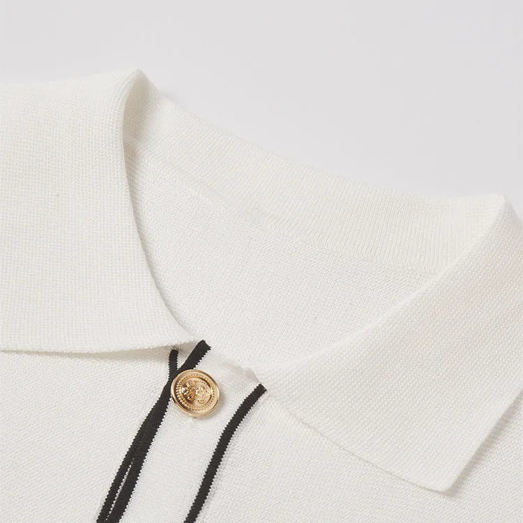 White women's cardigan with contrasting lapels and short sleeves