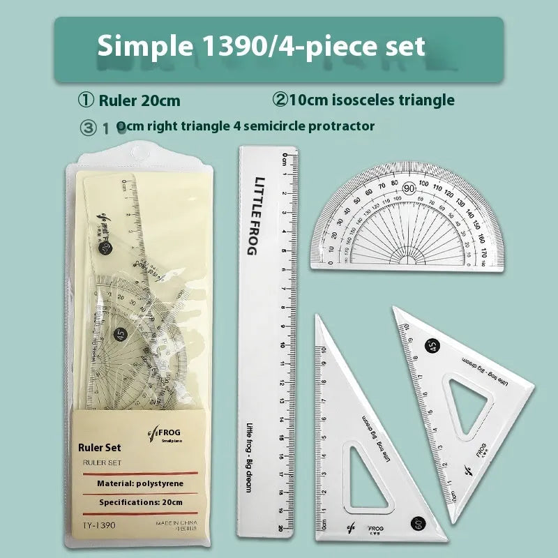 Youpai transparent acrylic ruler set with square and protractor in blue or black styles for drawing