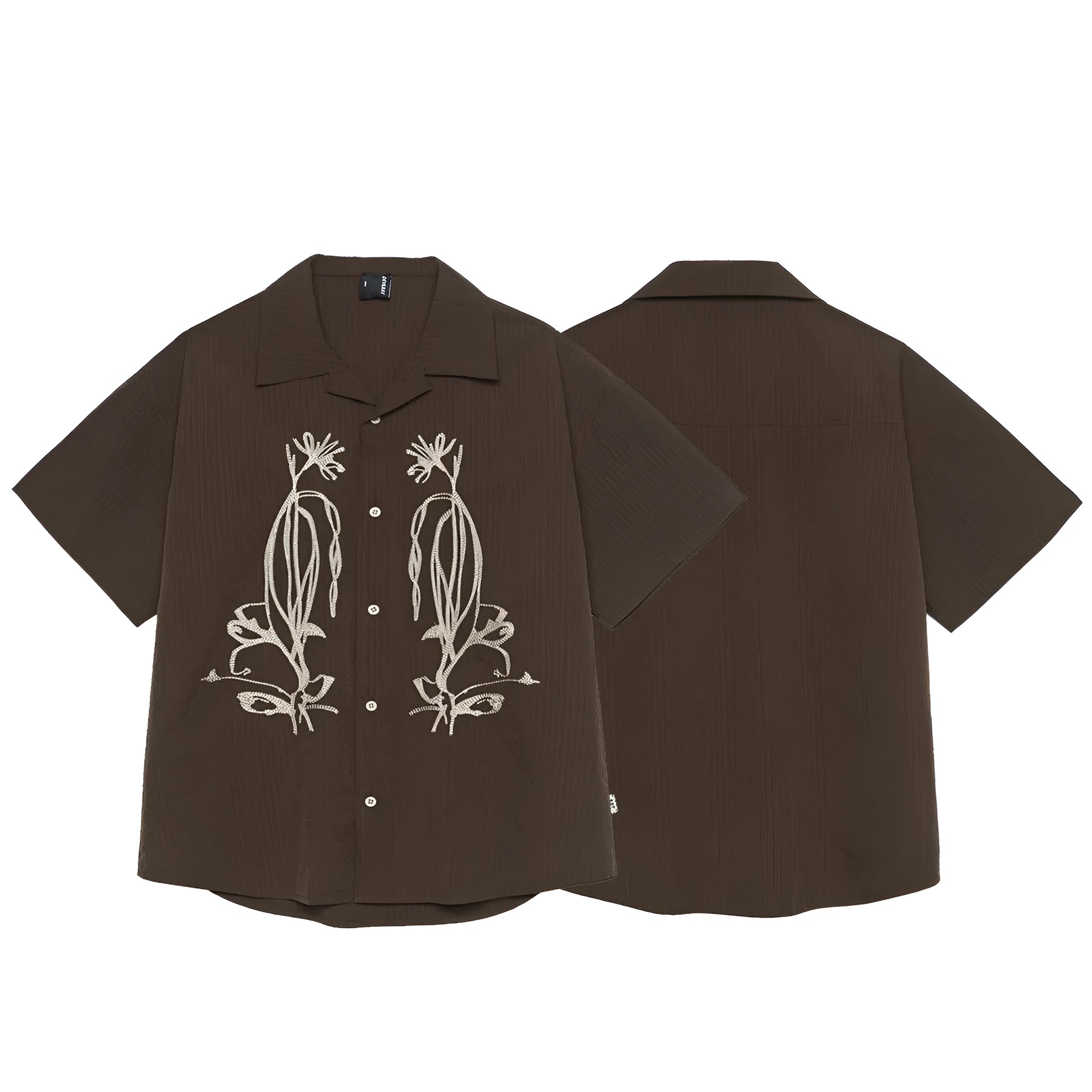 Brown striped Cuban collar short sleeve outdoor shirt for camping
