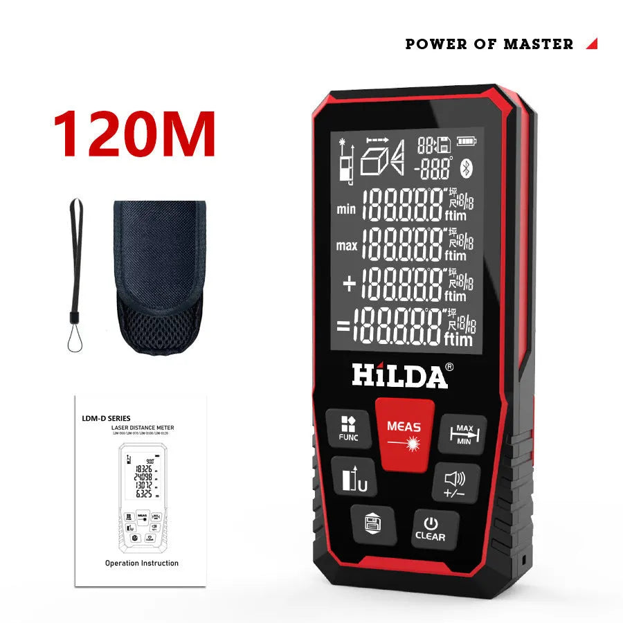 Handheld laser rangefinder device for distance measurement up to 120 metres