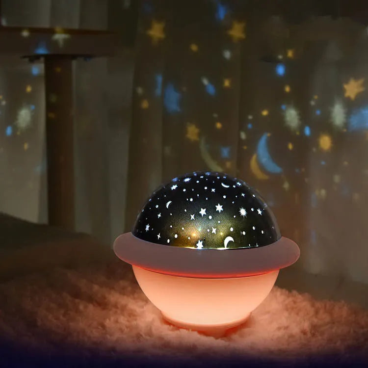 UFO shaped plastic LED night light projecting starry sky effect available in pink white and green