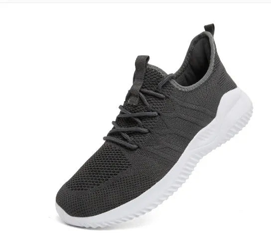 Men's black and white breathable mesh sneakers with round toe and lace-up closure for casual sports
