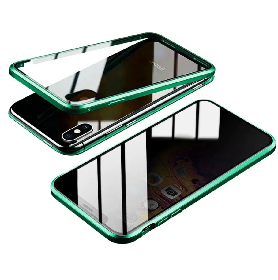 Glass anti-spy phone case with geometry pattern for iPhone in clamshell design