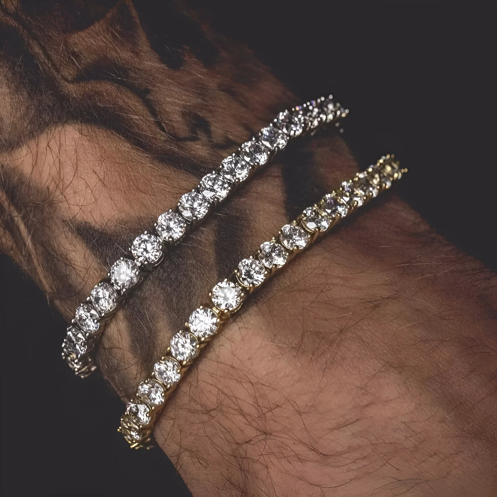 Men's single row rhinestone hip hop bracelet with tennis charm on geometric chain