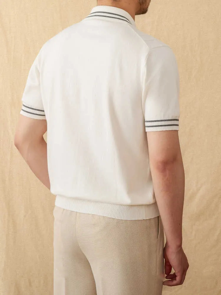 Cotton blend lapel polo shirt in apricot colour with short sleeves and knitted construction