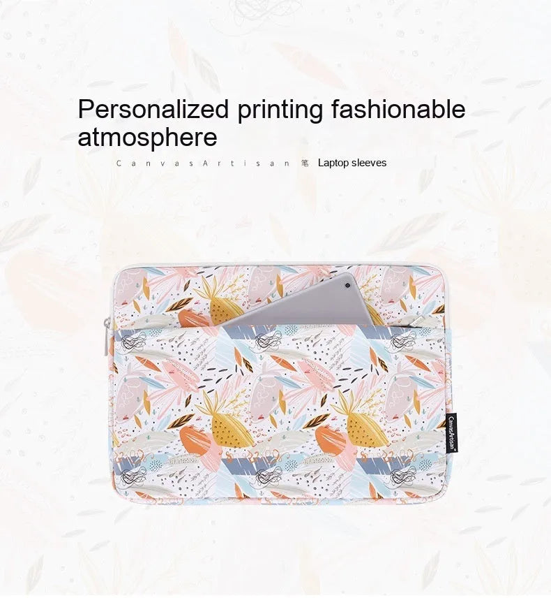White waterproof PU leather laptop inner sleeve for 14 inch computers, shown with size options.