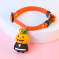 Halloween pet collar decoration with luminous patterns in polyester material showing size options from 16cm to 56cm