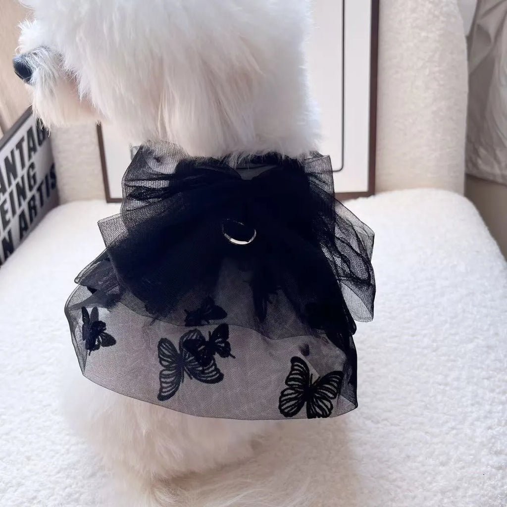 Black tulle princess skirt for small dog or cat with gauze material and five size options