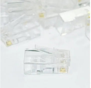 White RJ45 network modular plug with gold-plated contacts and all-copper insert pins