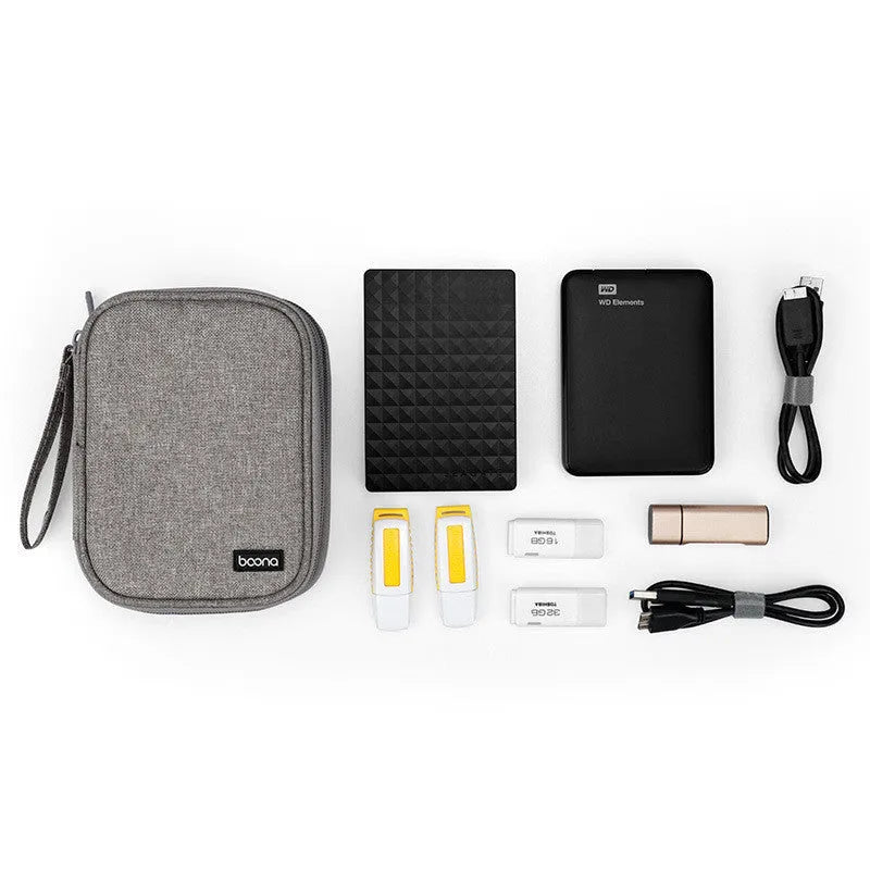 Black and grey Oxford cloth protective covers for 2.5-inch portable hard drives.