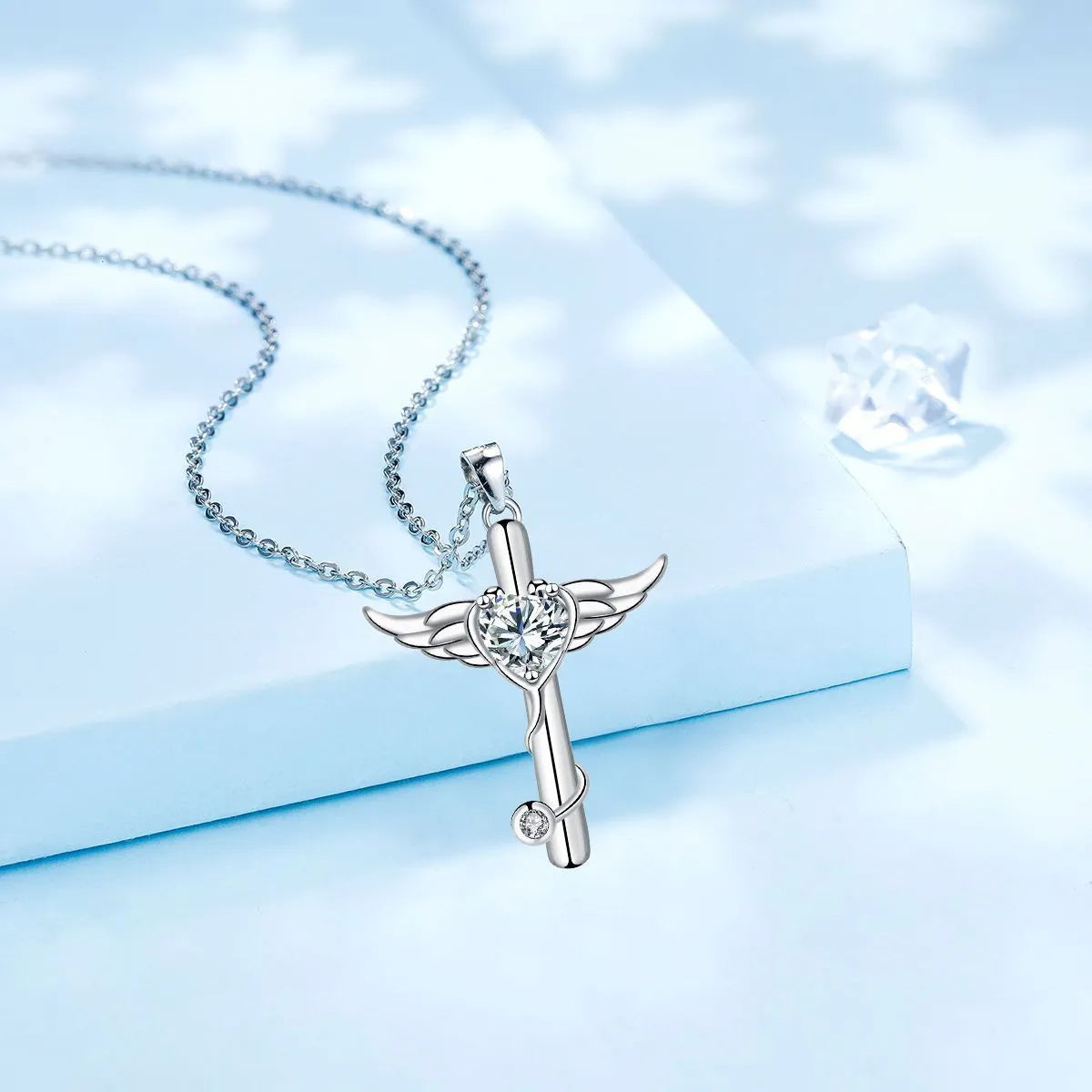 Cross stethoscope pendant necklace with wings charm in copper with electroplated finish