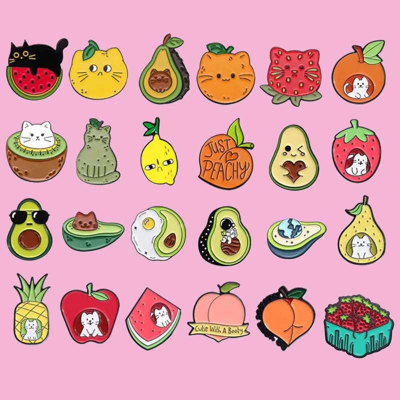 Colourful cartoon fruit and letter metal brooch with zinc alloy construction