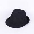 A classic fedora hat for men in thickened suit material, shown in a neutral colour on a stand.