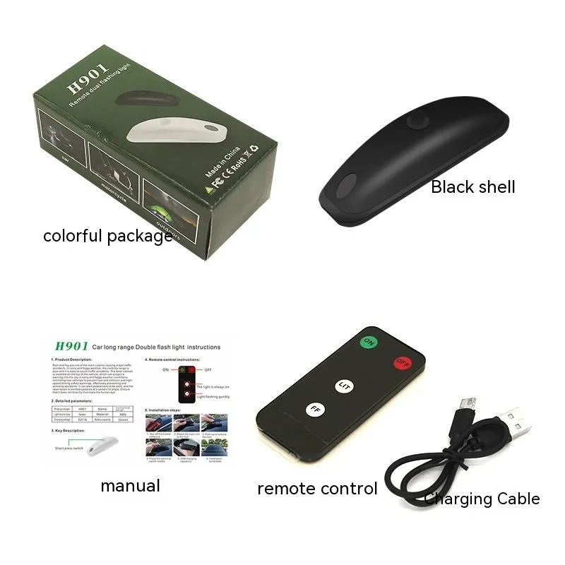 Black car remote-controlled anti-collision strobe light with remote control for rain fog weather