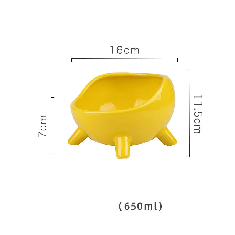 Green ceramic pet bowl with four legs and wide opening for cat or small dog feeding