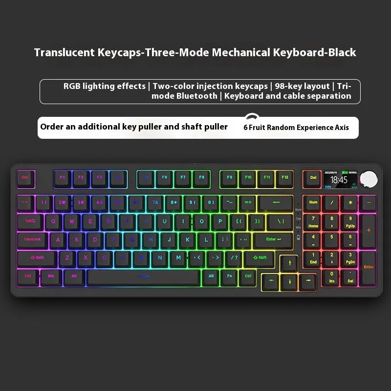 98 key wireless Bluetooth mechanical keyboard kit with metal knob on desk