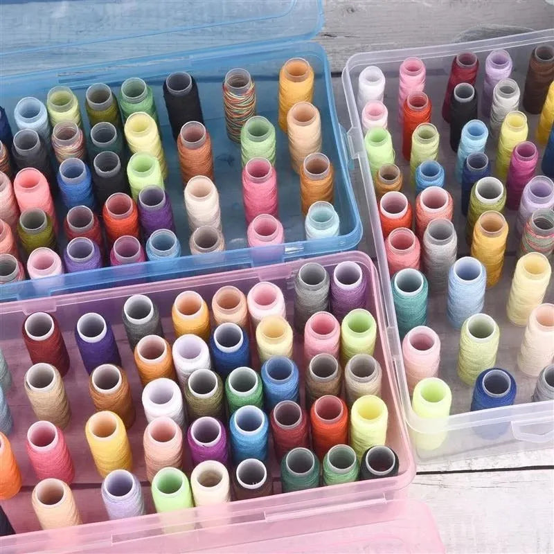 42 compartment plastic embroidery thread storage box organiser with dividers in transparent pink blue colours