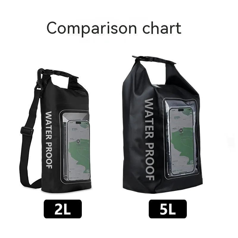 2L waterproof crossbody phone bag made of 500D PVC mesh in black for swimming and diving