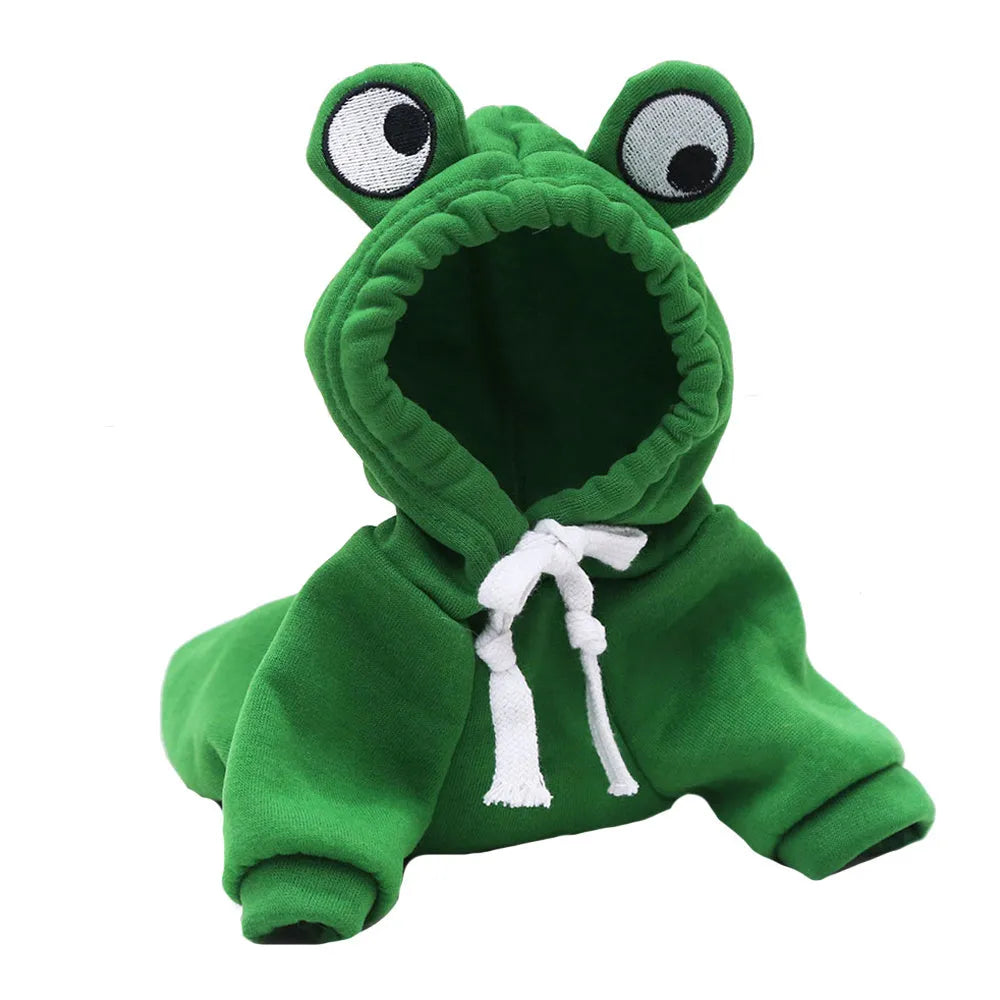 Green frog pattern pet hoodie costume for small dog wearing