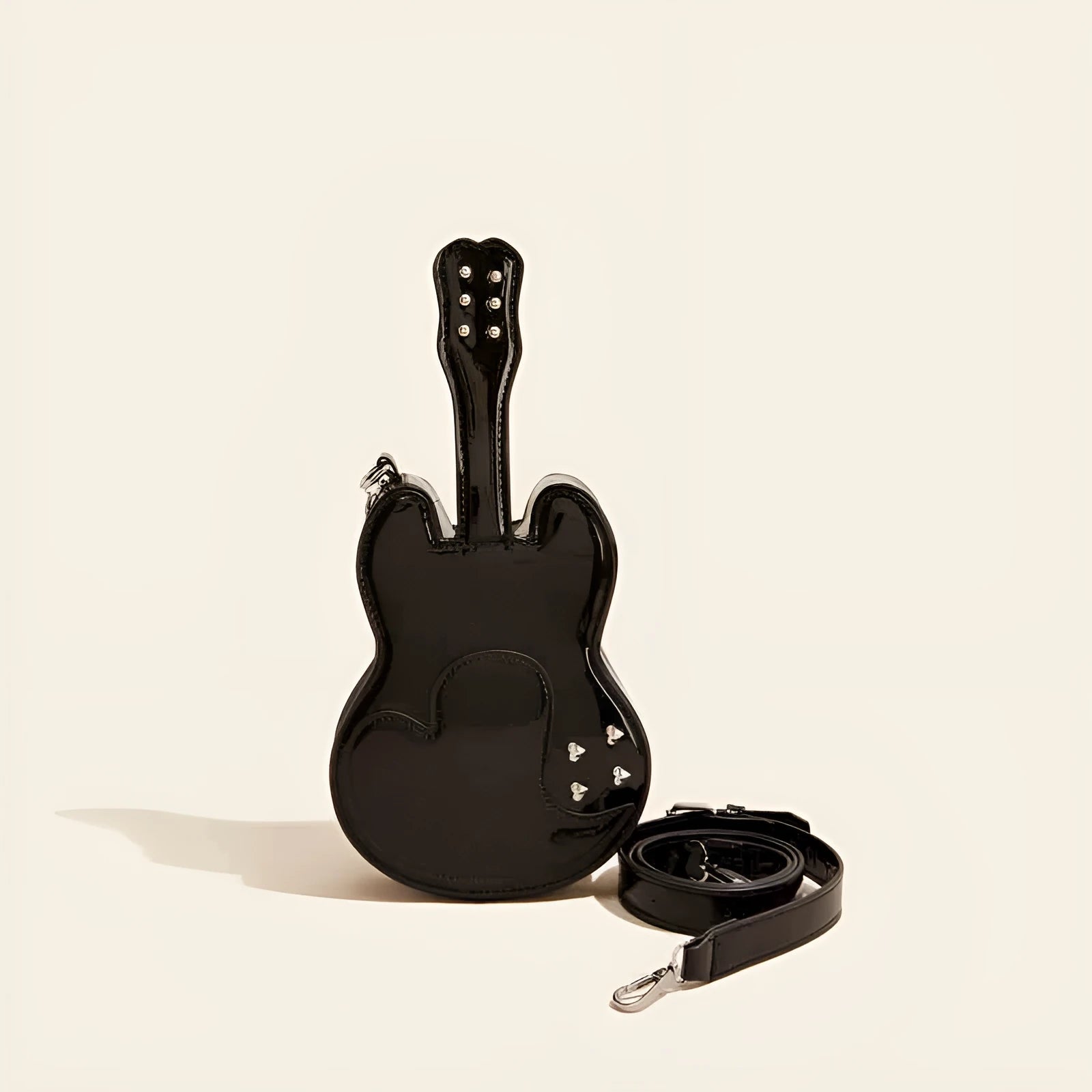 Guitar shaped PU crossbody shoulder bag in silver black yellow blue pink with 16cm width for phone and wallet