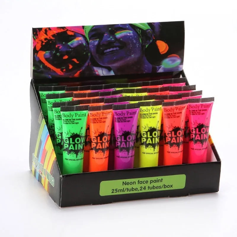 25ml tube of neon green face and body paint with safe non-toxic label