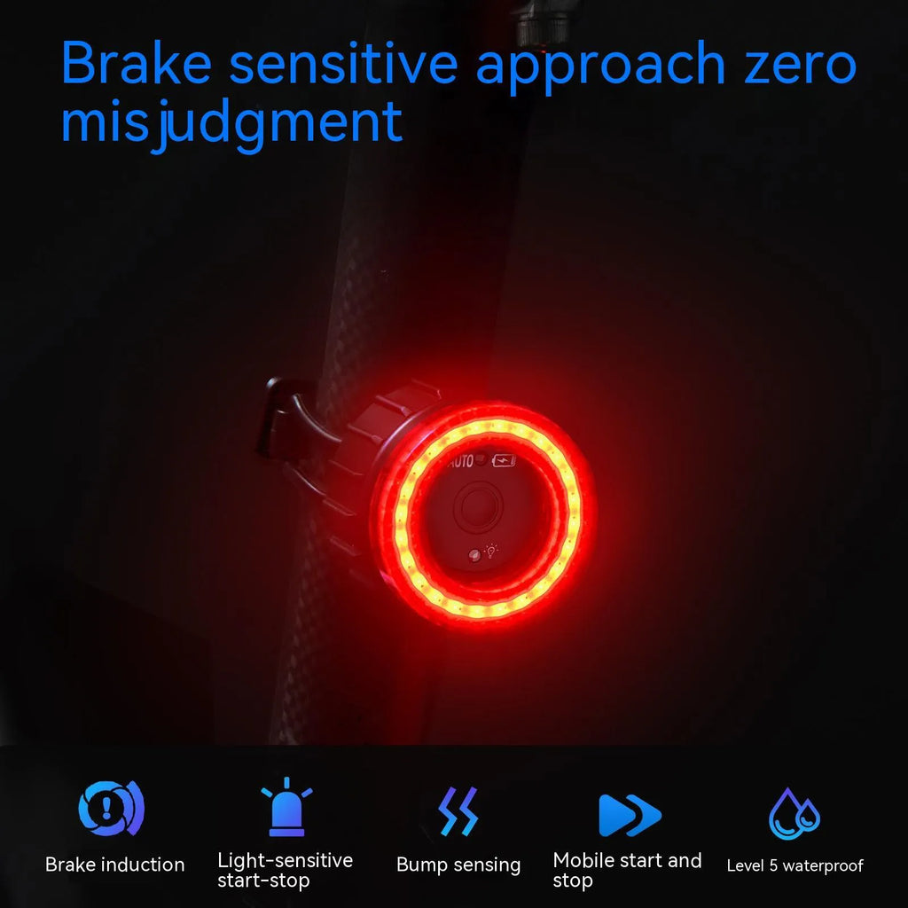Black aluminium alloy intelligent induction brake taillight with seat tube mounting bracket