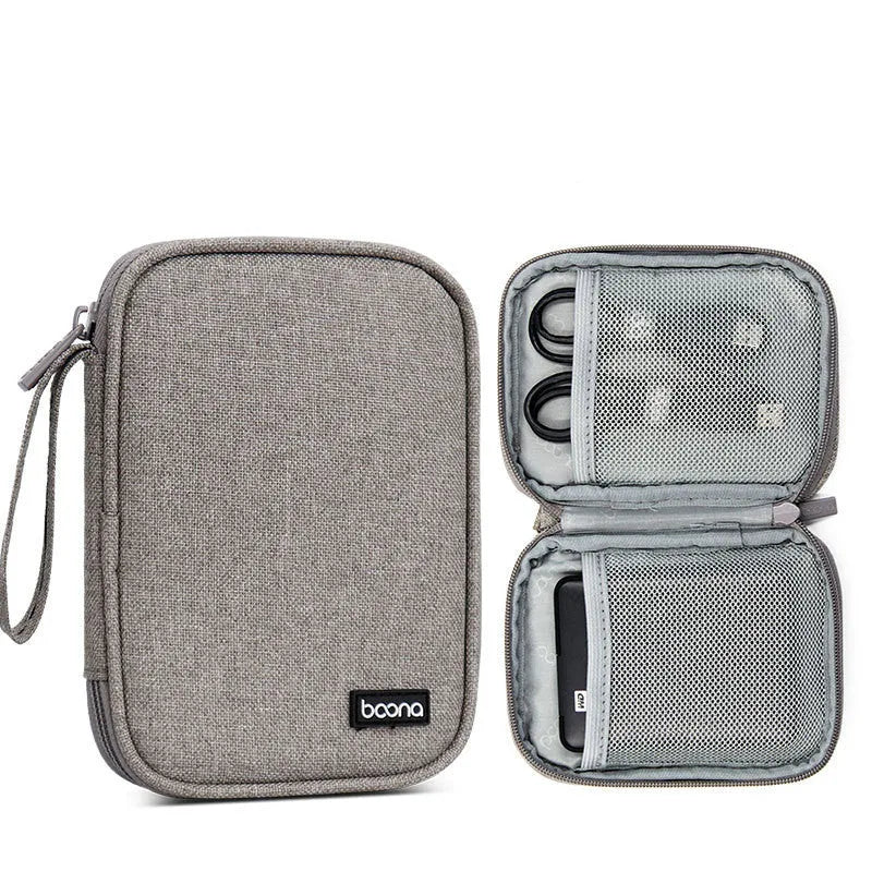 Black and grey Oxford cloth protective covers for 2.5-inch portable hard drives.